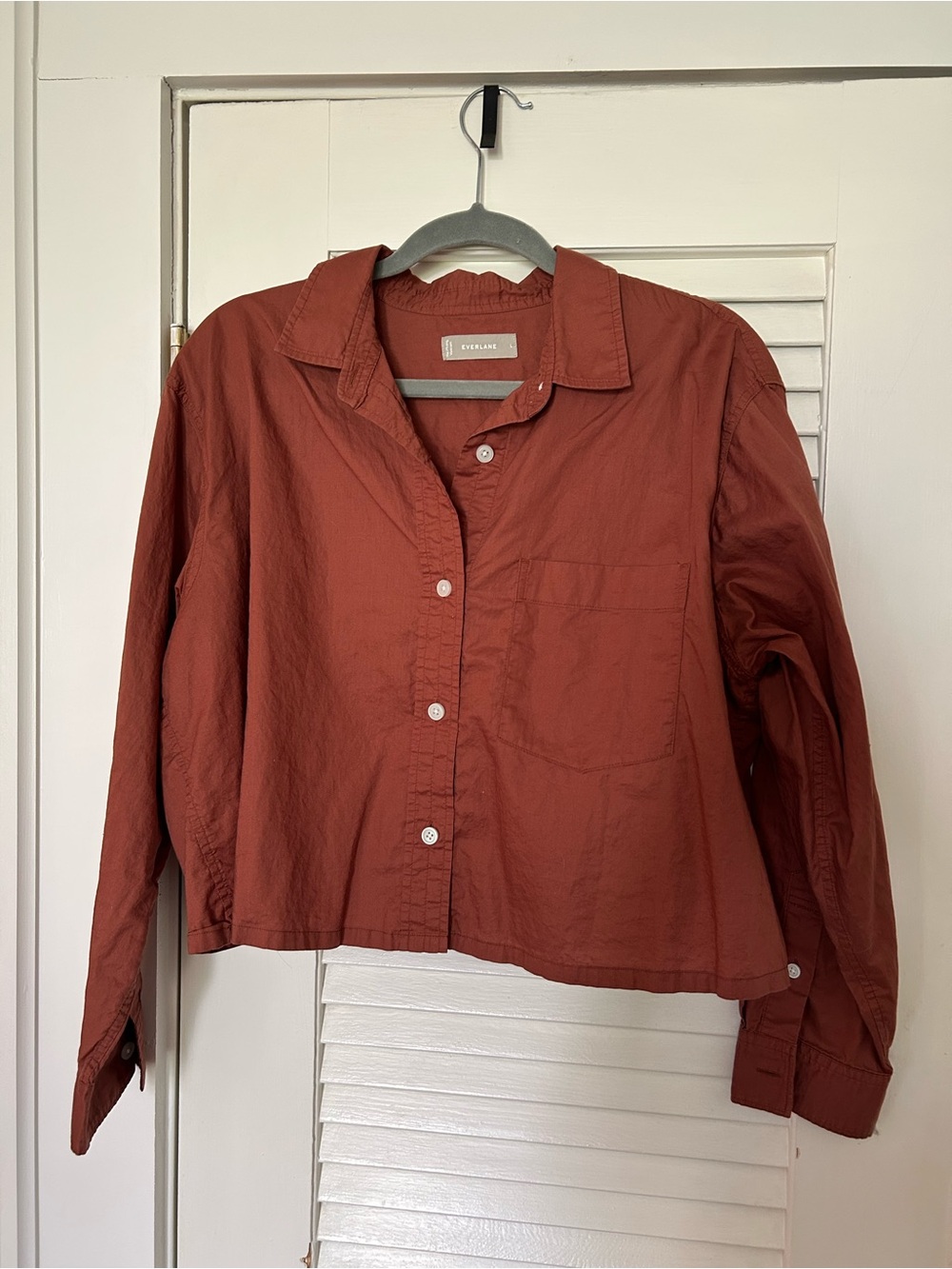 Everlane Cropped Rust-Red Button-Down Shirt